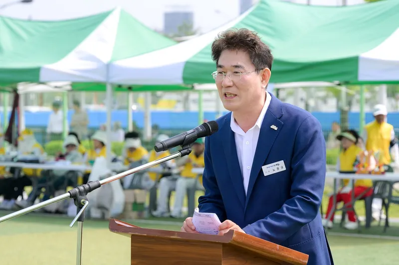 사진설명 = 제22회 순천시장기 게이트볼대회 성료(노관규 시장 대회사)