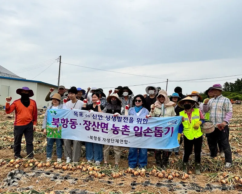 사진설명 =지난 10일, 장산면사무소, 북항동사무소, 북항동주민자치위원회 등 ‘농촌 일손돕기’를 실시했다